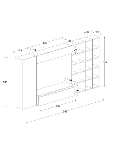 Parete soggiorno con librerie Ardesia - Gesso 10