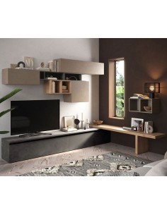 Parete soggiorno ad angolo Piombo - Rovere Kadiz - Argilla 45