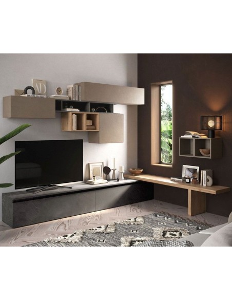 Parete soggiorno ad angolo Piombo - Rovere Kadiz - Argilla 45