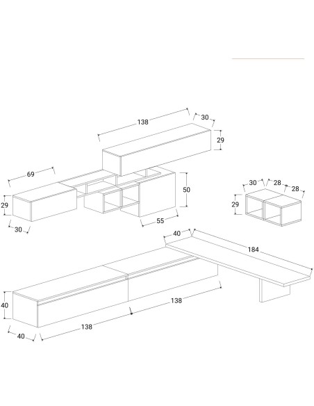 Parete soggiorno ad angolo Piombo - Rovere Kadiz - Argilla 45