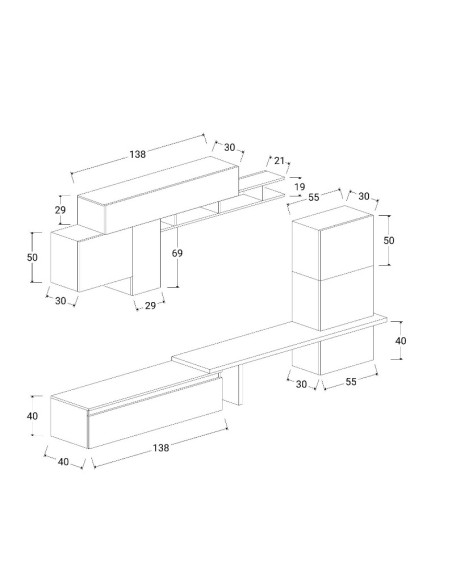 Parete soggiorno attrezzata Mercure - Lava - Argilla 46