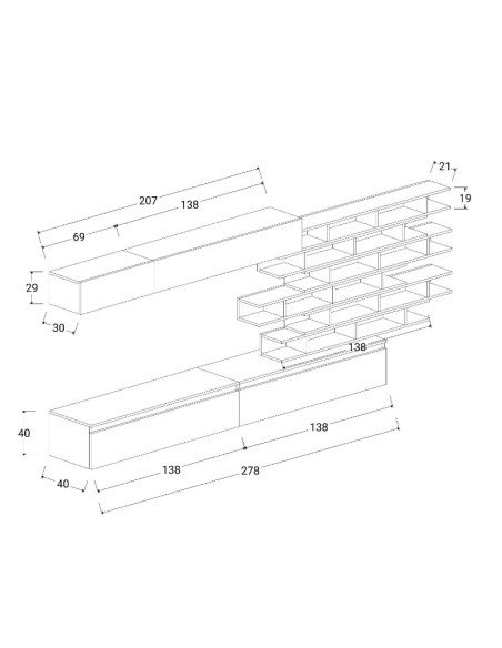 Parete attrezzata moderna Argilla - Bronzo con mensole sospese 13