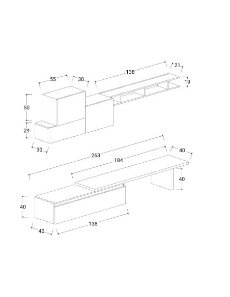 Parete soggiorno con mensolone TV Ardesia - Piombo 15
