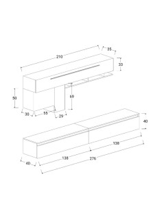 Parete soggiorno sospesa Gesso - Rovere Kadiz - Bianco laccato lucido 2