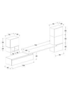 Parete soggiorno moderna con mensolone cubi e porta TV Argilla - Mercure 18 2
