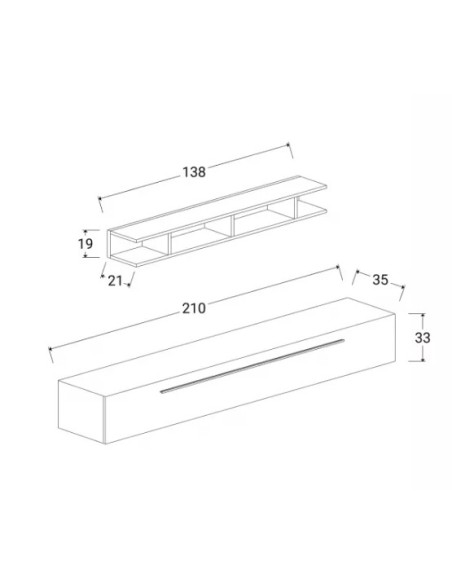 Parete soggiorno sospesa 1 Ribalta cm 210 - 1 mensola Ardesia - Bianco laccato 48