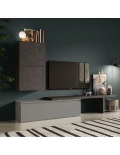 Parete attrezzata con mensolone TV Ardesia - Piombo