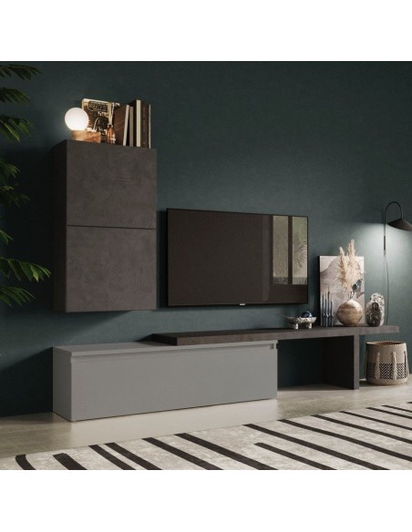 Parete attrezzata con mensolone TV Ardesia - Piombo