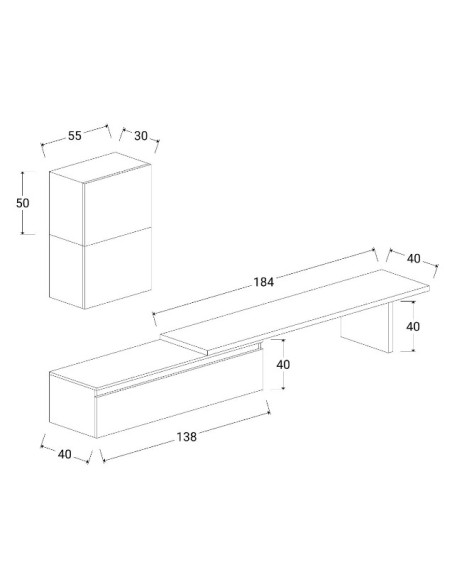 Parete attrezzata con mensolone TV Ardesia - Piombo
