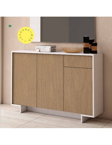 Madia 3 ante - 1 cassetto Bianco / Cannette chiaro