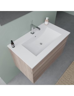 Mobile bagno 90 cm 1 cassetto + specchio con faretto Rovere fumo 2