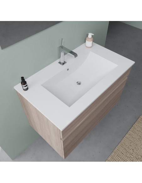 Mobile bagno 90 cm 1 cassetto + specchio con faretto Rovere fumo