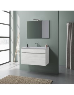 Mobile bagno 80 cm 1 cassetto + specchio + faretto Rovere bianco