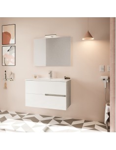 Mobile bagno Eva 80 cm 2 cassetti + specchio con faretto Rovere grigio / Bianco laccato