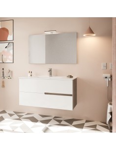 Mobile bagno Eva 100 cm 2 cassetti + specchio con faretto Rovere fumo/Bianco laccato