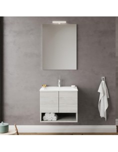 Mobile bagno 60 cm 2 ante 1 vano + specchio + faretto Rovere grigio