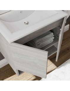 Mobile bagno 60 cm 2 ante 1 vano + specchio + faretto Rovere grigio 2