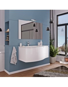 Mobile bagno sospeso cm 105 + specchio + faretto Bianco laccato