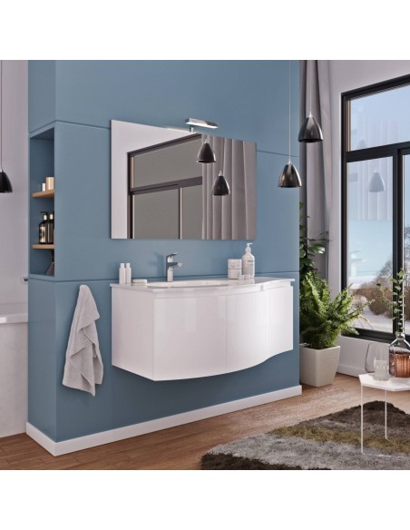 Mobile bagno sospeso cm 105 + specchio + faretto Bianco laccato