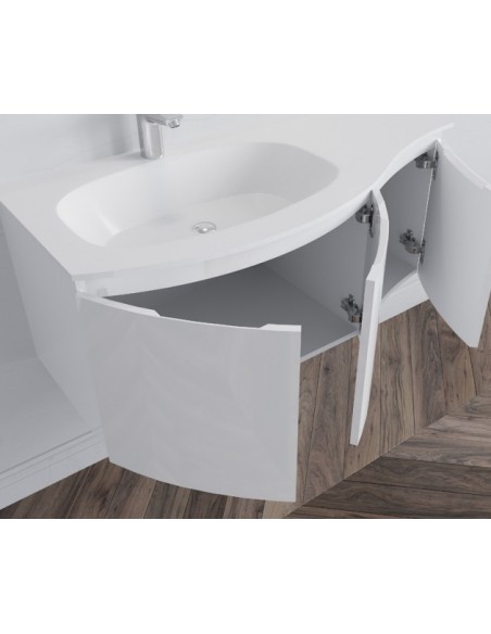 Mobile bagno sospeso cm 105 + specchio + faretto Bianco laccato