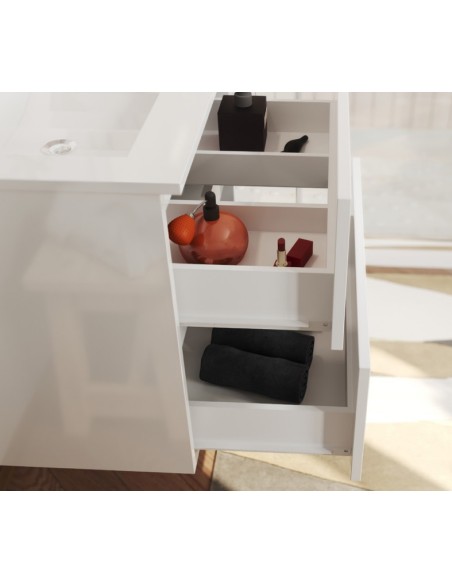Composizione bagno 60 cm sospesa 2 cassetti + specchio + faretto Bianco laccato