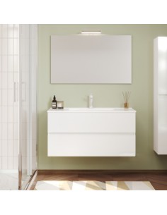 Composizione bagno sospesa cm 100 2 cassetti + specchio + faretto Bianco laccato