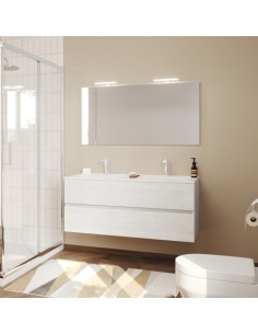 Composizione bagno Doppio lavabo cm 120 + specchio + faretto Rovere bianco