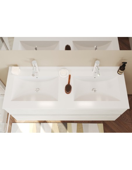 Composizione bagno Doppio lavabo cm 120 + specchio + faretto Rovere bianco