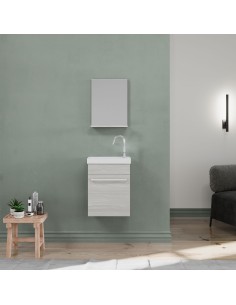 Mobile bagno salva spazio cm 42 + specchio con mensola Rovere grigio
