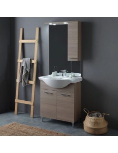 Mobile bagno da terra 76 cm + specchio con faretti Rovere fumo