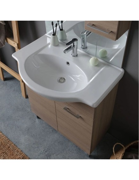 Mobile bagno da terra 76 cm + specchio con faretti Rovere fumo