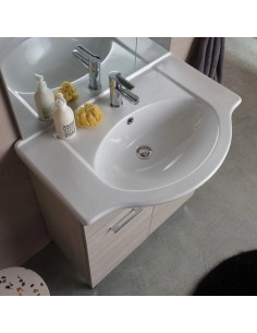 Mobile bagno da terra 76 cm + specchio con faretti Rovere grigio 2