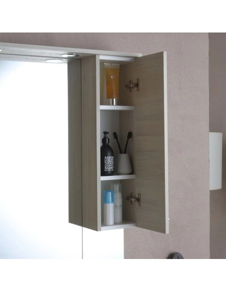 Mobile bagno da terra 76 cm + specchio con faretti Rovere grigio