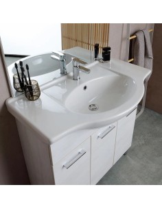 Mobile bagno da terra 86 cm + specchio con faretti Rovere bianco 2