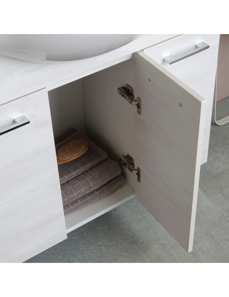Mobile bagno da terra 86 cm + specchio con faretti Rovere bianco