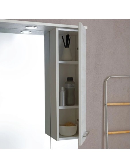 Mobile bagno da terra 86 cm + specchio con faretti Rovere bianco