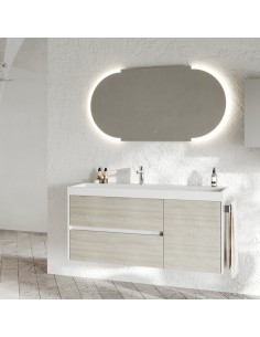Mobile bagno 120 cm 2 cassetti - 1 anta con Vasca ampia Bianco/Legno nordico (Specchio escluso)