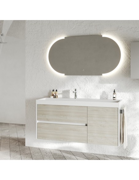 Mobile bagno 120 cm 2 cassetti - 1 anta con Vasca ampia Bianco/Legno nordico (Specchio escluso)