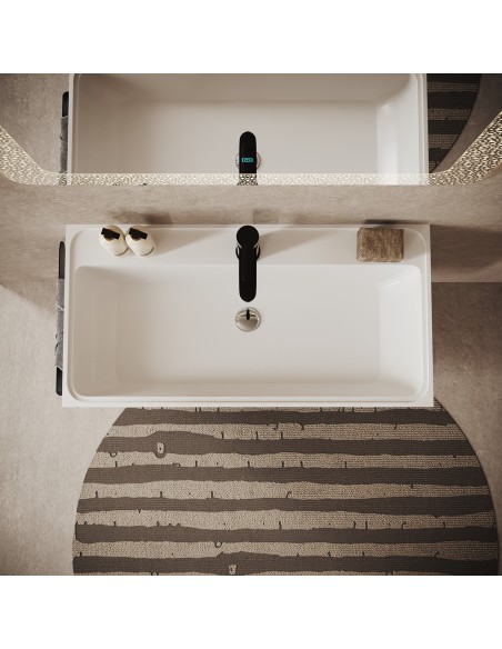 Mobile bagno 120 cm 2 cassetti - 1 anta con Vasca ampia Bianco/Legno nordico (Specchio escluso)