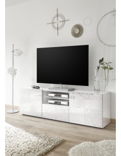 Porta TV 2 ante 1 cassetto bianco serigrafato