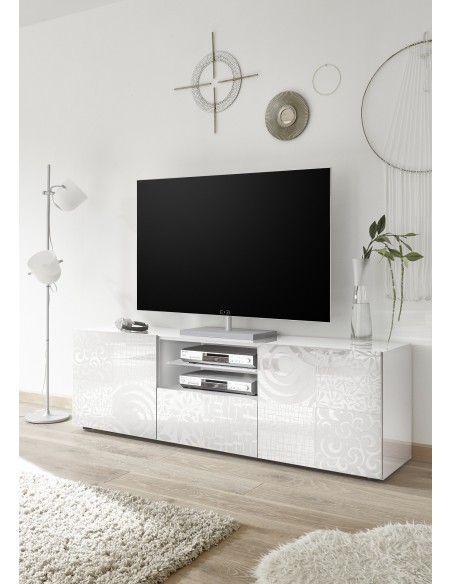 Porta TV 2 ante 1 cassetto bianco serigrafato