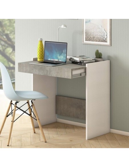 Scrivania consolle trasformabile Bianco/Cemento