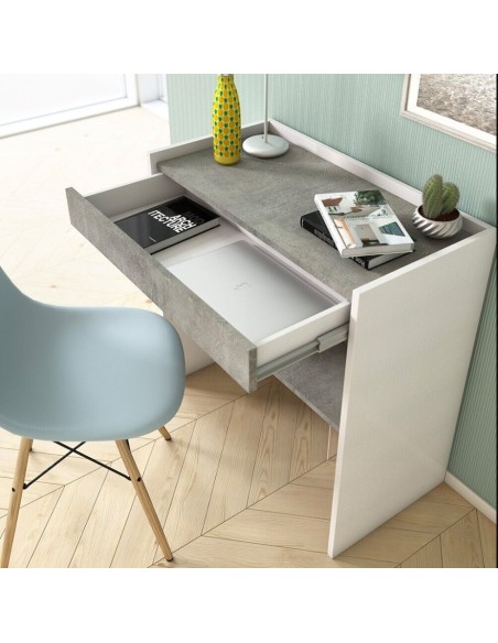 Scrivania consolle trasformabile Bianco/Cemento
