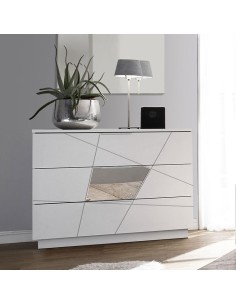 Comò 3 cassetti serigrafato con specchio Bianco laccato