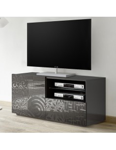 Base TV 1 anta / 1 cassetto serigrafato grigio laccato