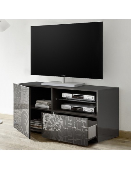 Base TV 1 anta / 1 cassetto serigrafato grigio laccato