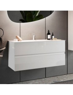 Mobile bagno cm 100 sospeso 2 cassetti Bianco lucido  (Specchio escluso)
