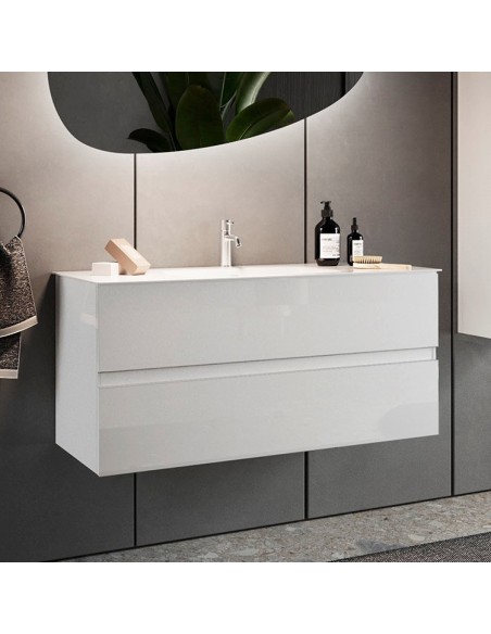 Mobile bagno cm 100 sospeso 2 cassetti Bianco lucido  (Specchio escluso)