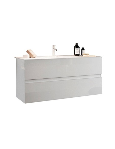 Mobile bagno cm 100 sospeso 2 cassetti Bianco lucido  (Specchio escluso)