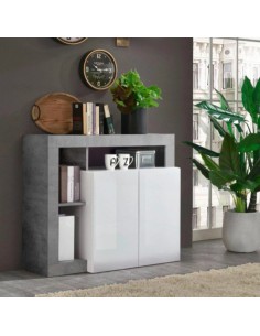 Madia 2 ante con vani a giorno Bianco laccato/Cemento